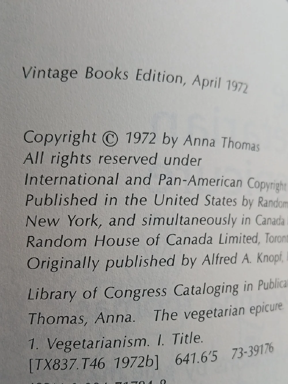 Vintage 70's The Vegetarian Epicure by Anna Thomas Paperback Vintage Books